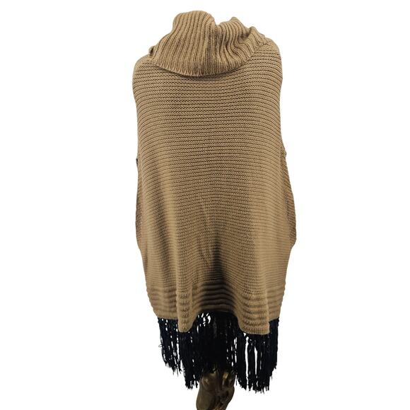 Ashley Stewart Tan Brown Knit Sleeveless Sweater Poncho Fringe Detail 18 20 3861 - Picture 2 of 6